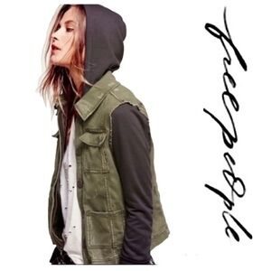 Free people distressed army jacket with hood. Size medium.